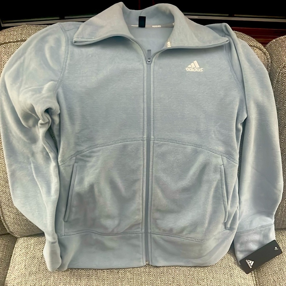 Adidas NWT Women's Light Heather Blue Fleece Zip Up Golf Jacket Size Small